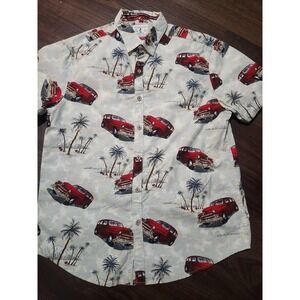 Denim & Flower Shirt Mens L Multicolor Short Sleeve Button Up Slim Fit Hawaiian